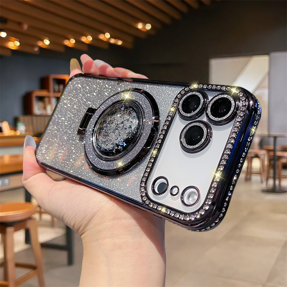 Ốp điện thoại đế kim cương sang trọng cho iPhone 17 Pro Max 12 13 14 15 16 pro max 15 16 plus Ống kính không khí Bảo vệ Camera Vỏ chống sốc điện thoại mềm