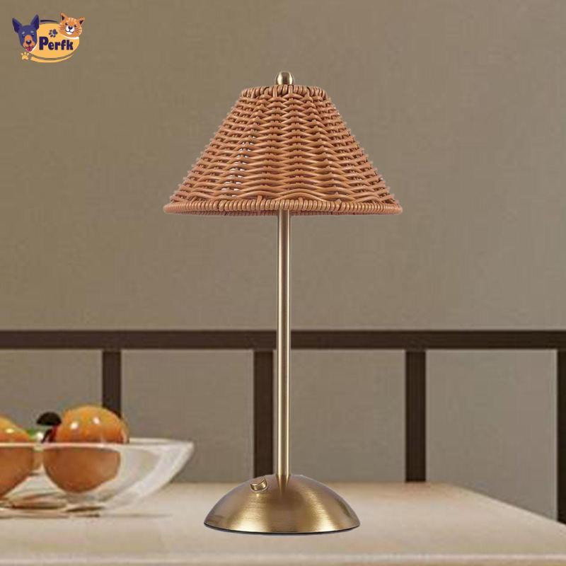 Đèn bàn không dây Retro Mây Điều khiển cảm ứng Đèn bàn LED di động hiện đại