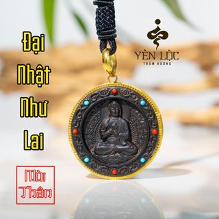 Mặt Trầm Indo Tròn - Bọc Vàng 8K - Trầm Hương Yên Lộc - Tặng kèm dây dù