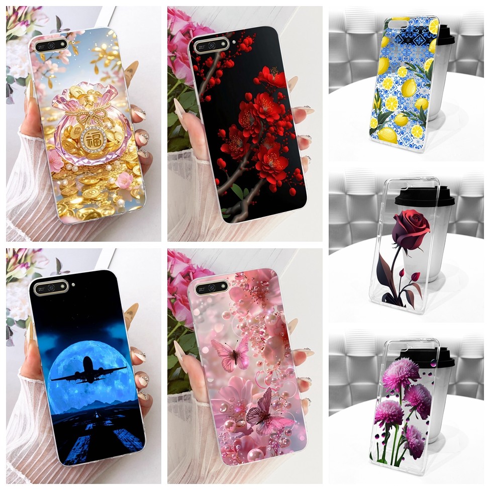 Ốp lưng trong suốt Huawei Y6 2018 ATU-L11 Vỏ sơn hình con bướm thời trang dễ thương ATU-L22 ATU-LX3 ATU-L21