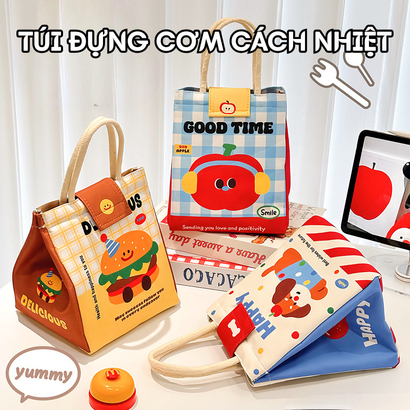 Túi Đựng Cơm Giữ Nhiệt Họa Tiết Hoạt Hình, Túi Giữ Nhiệt Đồ Ăn Có Quai Xách Tiện Lợi Richouse