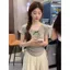 Mùa hè Slim-fit Slimer Look Filigree Thiết kế eo Nơ Áo thun ngắn tay không đều dành cho nữ