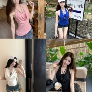 L3326#性感荡领无袖露背挂脖吊带背心女装夏季纯欲系带上衣辣妹26031103