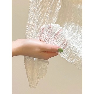 [Vải ren] Áo len Cardigan chống nắng màu trắng họa tiết gợn sóng dành cho nữ Khăn choàng bên ngoài Áo ren mỏng