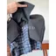 Bộ đồ kẻ sọc xẻ tà khâu váy cạp cao Tính khí Váy màu xám thời trang