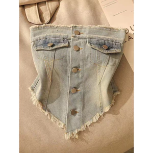 🔥 mùa hè 🔥 có hàng sẵn Áo ống lửng nữ 2026 phong cách mới Euro-Mỹ Retro Sang Trọng Denim Bất Đối Xứng Áo Khoác Nữ Mùa Hè Áo Khoác Ngoài Thiết Kế Thanh Lịch Ống Ngắn Top