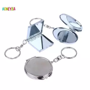 < Honeyba > Trái Tim Tròn Hình Vuông Hình Vuông Gương Mỹ Phẩm Hai Mặt Kim Loại Gấp Móc Khóa Trang Điểm Gương Mini Đẹp