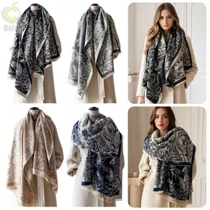 Khăn choàng Cashmere giả ROLY, Khăn choàng tua rua mềm thiết kế tua rua, Khăn quàng cổ hai mặt ấm cúng hoa Jacquard ấm áp cho mùa đông