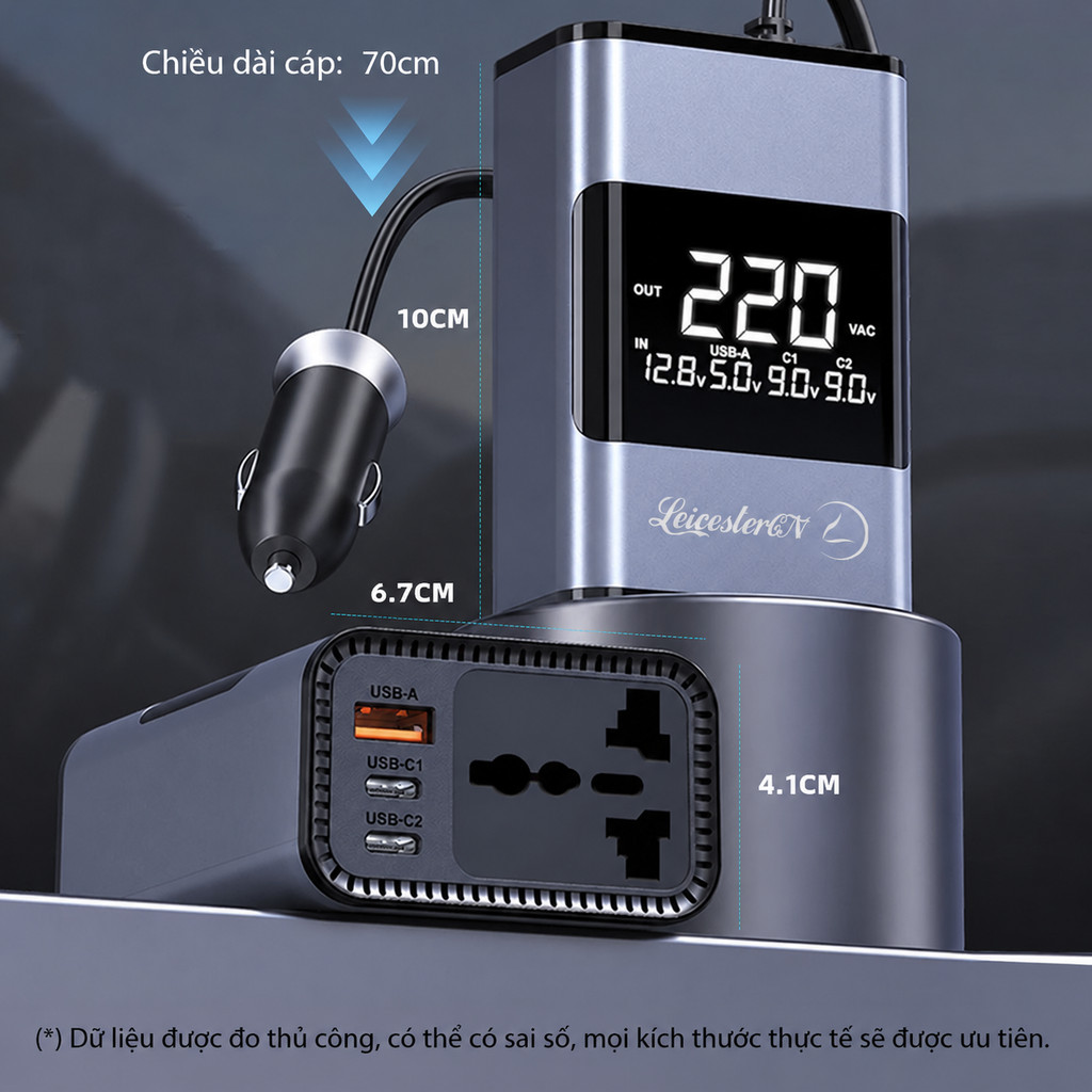 Bộ Sạc Ô Tô 200W USB Type-C Sạc Nhanh Laptop Điện Thoại Màn Hình LCD Bảo Hành 1 Năm