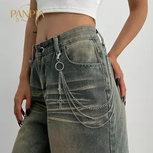PNPIA- Punk Nhiều Lớp Kim Loại Ngôi Sao Chữ Thập Mặt Dây Chuyền Quần Dây Xích Hip Hop Eo Móc Khóa Quần Jean Dây Xích Nữ Hợp Thời Trang Phụ Kiện Trang Sức Quà Tặng