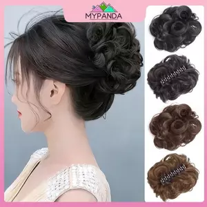 MYPANDA Tóc Tổng Hợp Bun Sống Động Như Thật Lộn Xộn Tóc Giả Hoa Bud Gước Kẹp Co Giãn Nữ Tóc Giả Miếng Lụa Nhiệt Độ Cao.