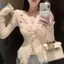 Kudosation Thu Đông Raw Edge V-ne Tay Dài Không Đều Sang Trọng Mỏng Dệt Kim Cardigan Dành Cho Nữ Đẹp