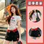 Mùa hè tươi mát phong cách mỏng in hình tình yêu Quần Short Denim tay ngắn phù hợp với nữ