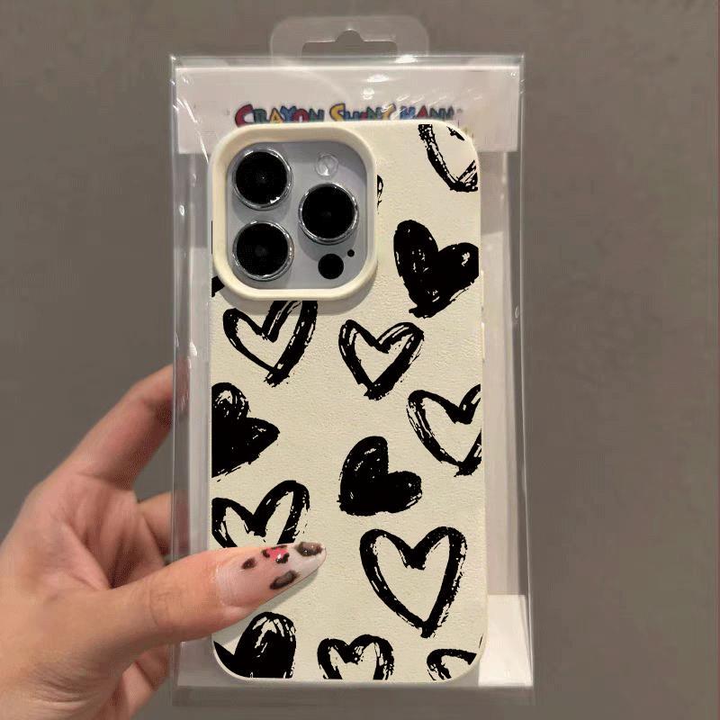 Trái tim đenVân dâu áp dụng cho vỏ điện ttimoại iPhone 15/16/17/11/12/13/14