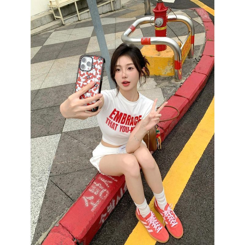 [Hàng mới về] Quần Bud lưng cao Quần short lưng co giãn cho bé gái Mùa xuân hè Phong cách mới Quần short ống rộng phù hợp