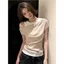 American Retro Hot Girl Style Giả hai mảnh Khâu cổ tròn ngắn tay Áo thun nữ thiết kế Niche Slimer Look Casual Top
