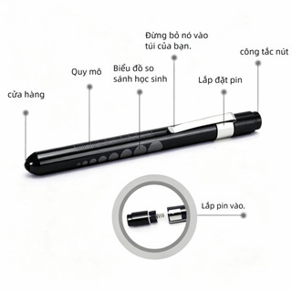 [COD] Bút Đèn Pin Khám Bệnh Cần Thiết Màu Đen - Ánh Sáng Trắng, Pin AAA, Dài 14cm,Dụng Cụ Hỗ Trợ Khám Bệnh Hiệu Quả