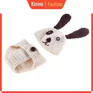 KIN Sơ Sinh Hàng Tháng Đạo Cụ Chụp Ảnh Bộ Mũ Chó Trắng Đạo Cụ Ảnh Trang Phục