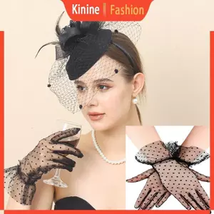 KIN 2 Chiếc Vintage Cô Dâu Lông Mũ Lưới Găng Tay Trang Phục Cưới Phụ Kiện
