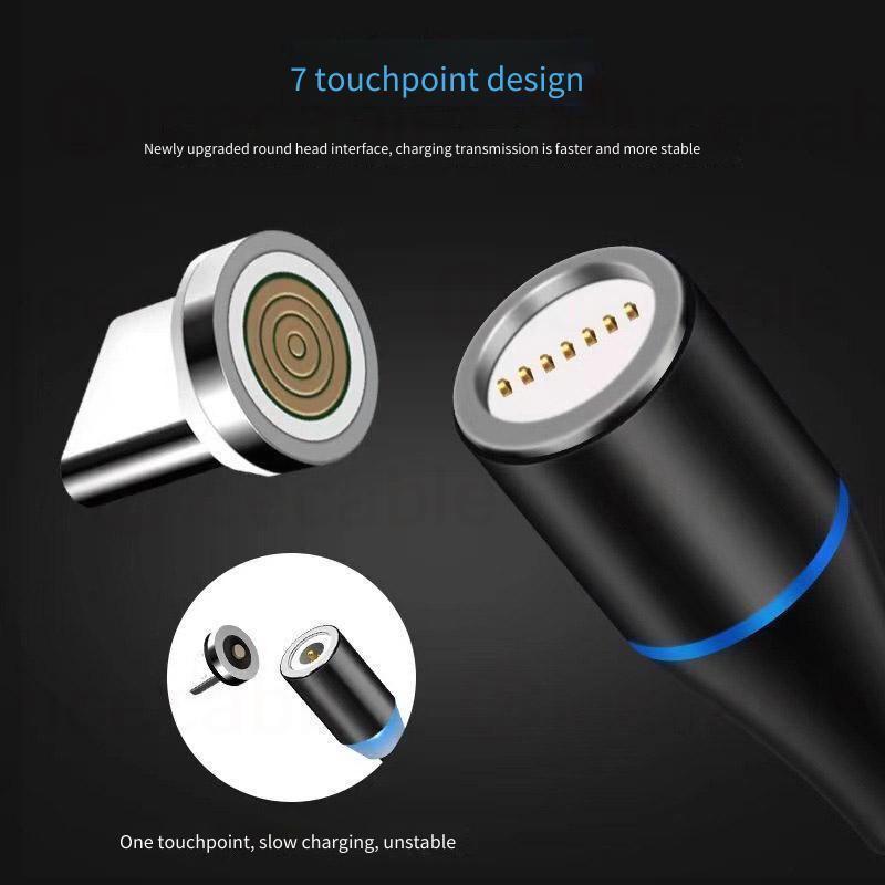 Cáp dữ liệu sạc nhanh 3 trong 1 5A có phích cắm Type-C / Micro / IOS 360° Cáp dữ liệu sạc từ tính có thể xoay Cáp dữ liệu sạc đèn LED dệt