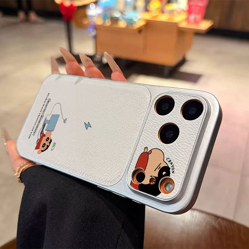 Ốp lưng iPhone văn phòng Crayon Shin-Chan Bao da mềm cao cấp đựng máy ảnh - iP 11/12/13/14/15/16/17/Plus/Air/Pro/Max