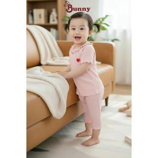 (3-24M) Hàng cao cấp: Bộ quần lửng bé gái cao cấp Bunnybaby chất thun tăm lụa mềm mịn.