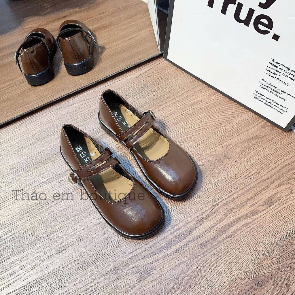 [Thảo Em - BB43 ] Giày búp bê lolita cách điệu 2 quai chéo cài khuy thời trang cao 1-2cm ( Full Hộp )
