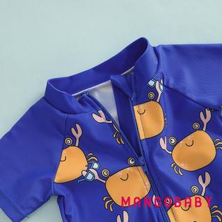 MG-Toddler Bé Trai Rash Guard Đồ Bơi In Hình Cua Tay Ngắn Mock Cổ Zip Bộ Đồ Tắm Có Mũ Bơi