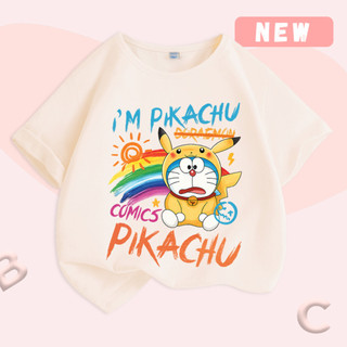 Áo thun ngắn tay in hình Doraemon một mặt dành cho bé gái, đa năng, thoải mái và thoáng khí, thích hợp mặc ngoài