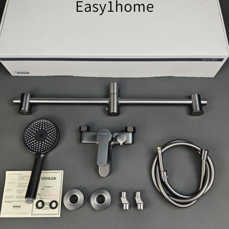 【 KOHLER 】Bộ phòng tắm ba chậu, vòi bồn tắm bằng đồng mạ nước, van trộn nước nóng lạnh, bộ vòi hoa sen, đầu vòi hoa sen