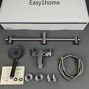【 KOHLER 】Bộ phòng tắm ba chậu, vòi bồn tắm bằng đồng mạ nước, van trộn nước nóng lạnh, bộ vòi hoa sen, đầu vòi hoa sen