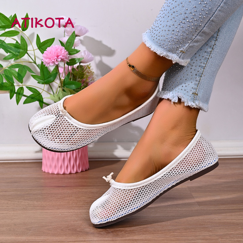 Atikota Giày sandal nữ lưới xẻ ngón, thoáng khí, đế mềm, thoải mái, thích hợp cho mùa hè.