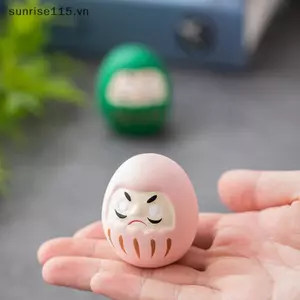 SSVN Gốm sứ Nhật Bản Daruma Tượng Daruma Tumbler Thủ công Luy Fortune Trang trí Phong cảnh Búp bê Daruma Phong thủy Quà tặng trang trí nội thất.