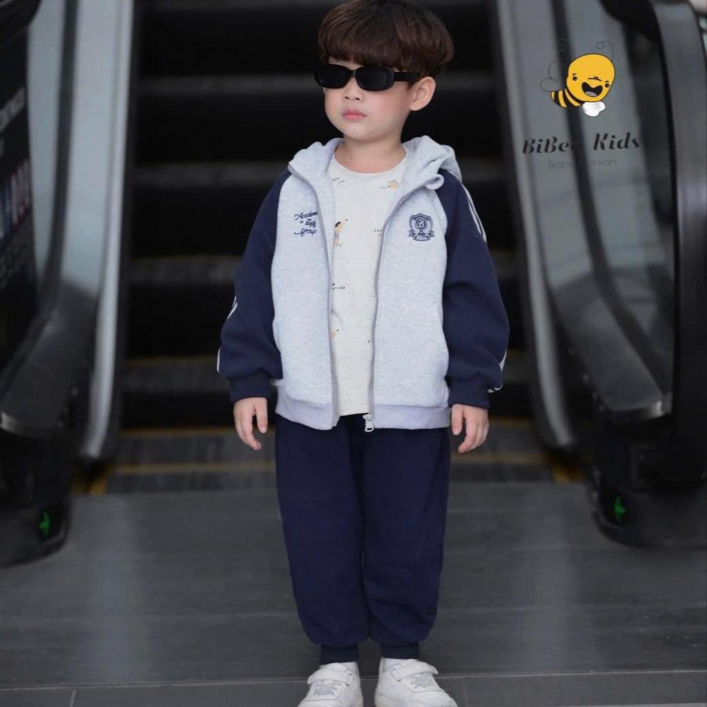 [BiBeo Kids] Áo Khoác Nỉ Bé Trai Có Mũ Khóa Kéo Thêu Logo Cao Cấp – Áo Nỉ Dài Tay Form Đẹp Cho Bé Trai Bé Gái