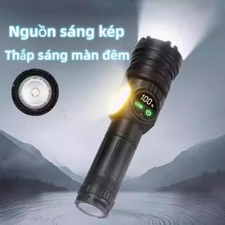 Đèn pin LED laser trắng thông minh màn hình kỹ thuật số COB chiếu sáng cạnh bên, nguồn sáng kép, chống nước