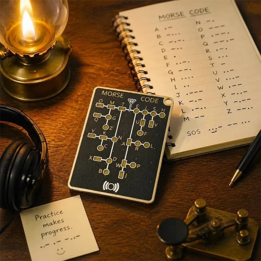 Thẻ huấn luyện viên mã Morse PWSEND, Công cụ học tập mã Morse LED nhẹ, Dụng cụ thực hành mã Morse cầm tay có kích thước vui nhộn Huấn luyện viên sử dụng vô tuyến người đam mê sử dụng