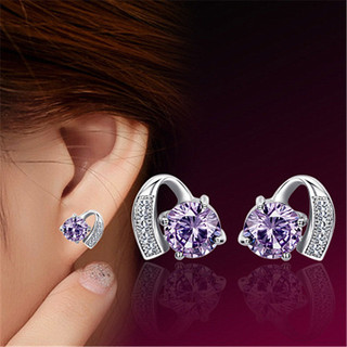 ❤ Bông Tai Hai Màu Hình Trái Tim Nữ Thời Trang Tính Khí Bông Tai Thạch Anh Tím Trang Sức Đơn Giản