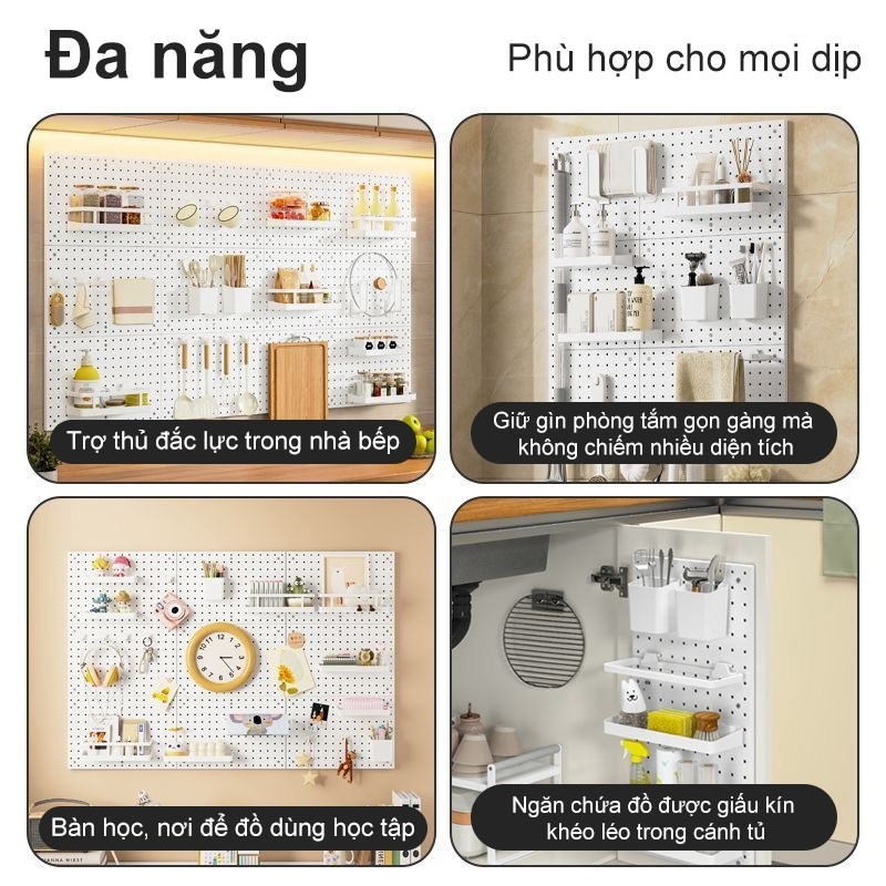 Bảng Pegboard Decor phụ kiện tặng kèm đầy đủ nhựa ABS Kệ Lỗ Treo Tường hút chân không tiện lắp đặt【Không khoan tường】