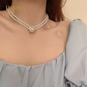 PNPIA- Thanh Lịch Ánh Sáng Sang Trọng Hai Lớp Ngọc Trai Đính Hạt Choker Nelace Thời Trang Cưới Cô Dâu Trang Sức Cổ Nelace Quà Tặng