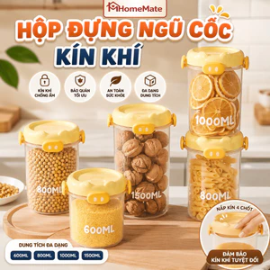 Hộp Đựng Ngũ Cốc Kín Khí HomeMate, Hộp Nhựa Đựng Thực Phẩm Đồ Khô Có Nắp Khóa Chống Ẩm Chống Mốc