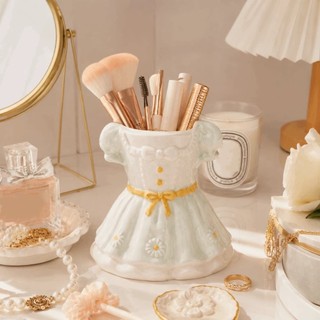 Hộp đựng cọ trang điểm SENRTY, Hộp đựng bút nơ dung tích lớn bằng gốm, Hộp đựng đồ trang sức Sweet Sắp xếp trang trí bàn làm việc Hộp đựng váy công chúa Nghiên cứu thiết yếu