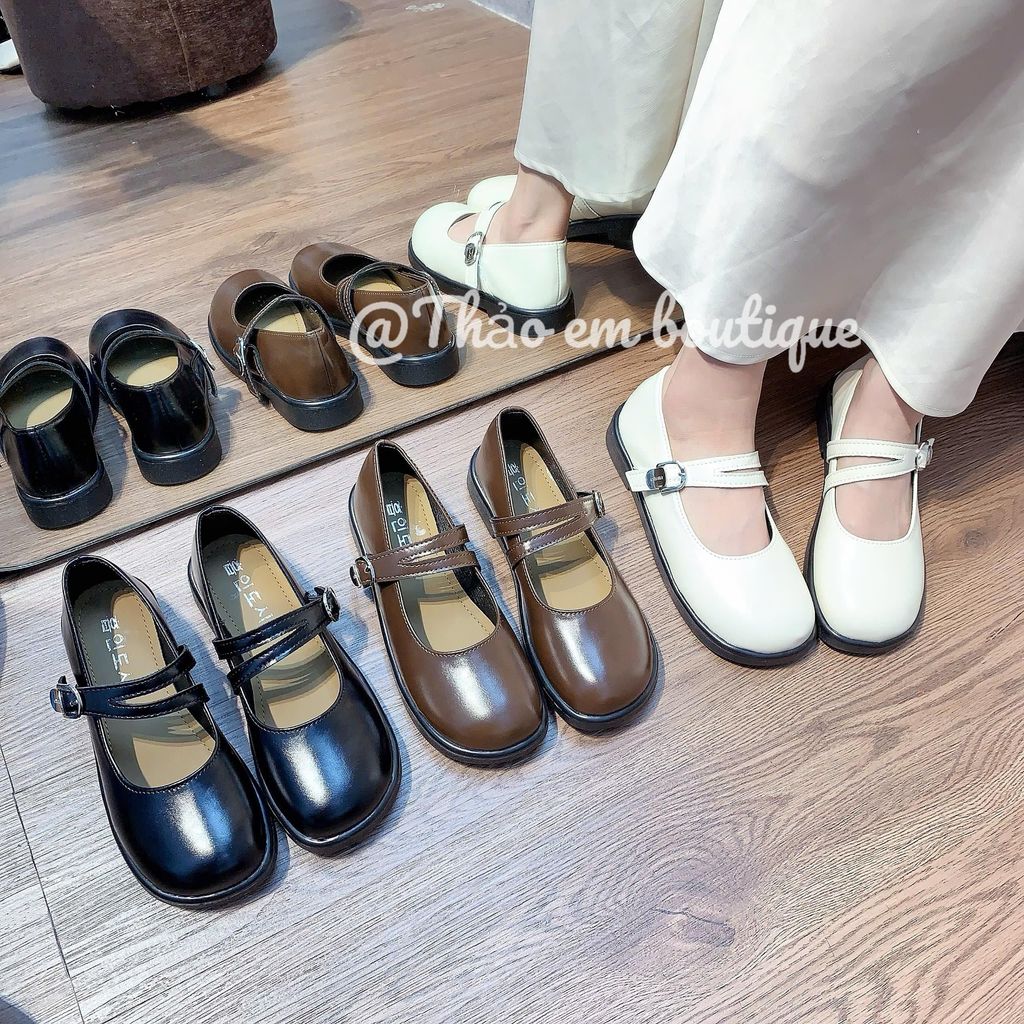 [Thảo Em - BB43 ] Giày búp bê lolita cách điệu 2 quai chéo cài khuy thời trang cao 1-2cm ( Full Hộp )