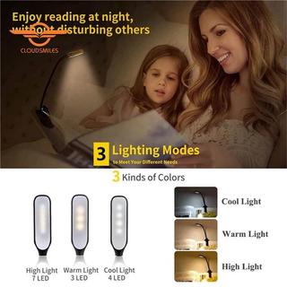 Đèn đọc sách LED linh hoạt 3 cấp độ, sạc lại, kẹp dễ dàng, mini 7, dùng cho đọc ban đêm
