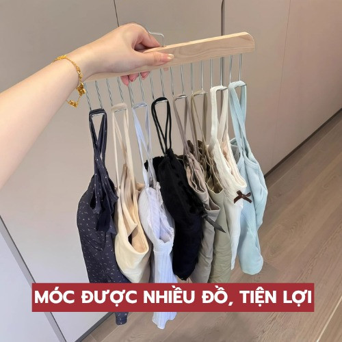 Móc Gỗ Treo Đồ Đa Năng , Treo Đồ Lót, Cà Vạt, Tất, Áo 2 Dây Inox Chống Gỉ, Sang Trọng