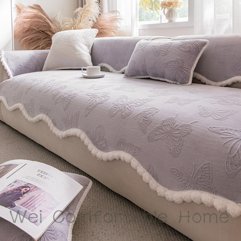 Tím Sang Trọng Sofa Đệm Hình Chữ L Sofa Đa Năng Chống Trơn Trượt Khăn Vải Đơn Đôi Sofa Bao Đệm