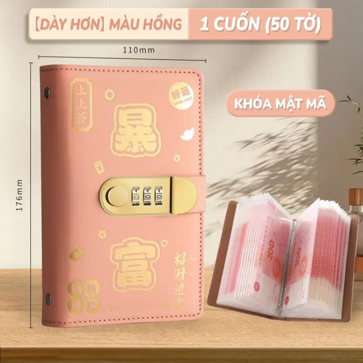 Sổ Tiết Kiệm Tiền Da PU Cao Cấp, khóa mật khẩu bảo vệ 100 ngăn chống thấm nước, giúp bạn phân chia chi tiêu hợp lý