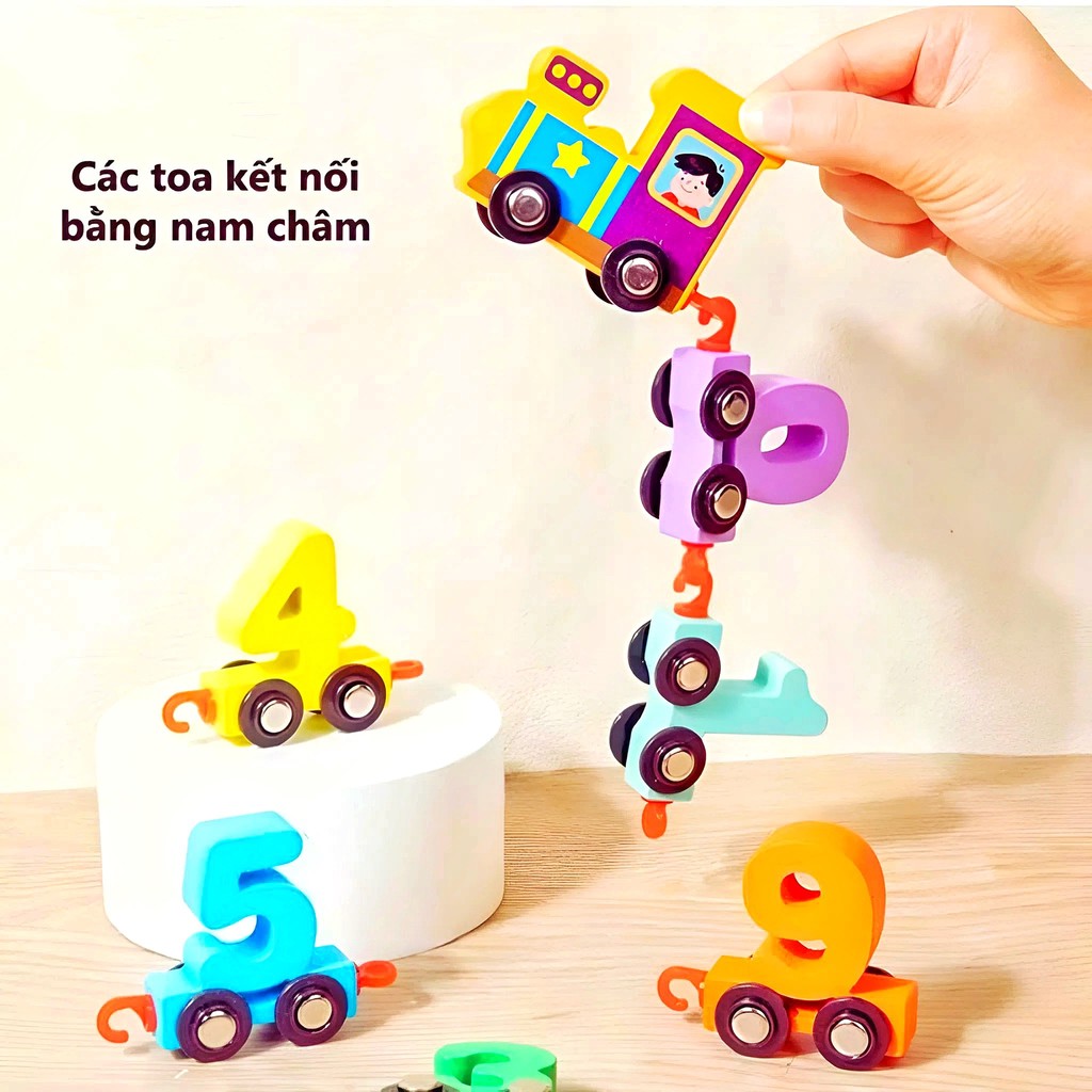Tàu Hỏa Nam Châm Học Số TOKI CAT – Đồ Chơi Thông Minh Kích Thích Trí Não Bé