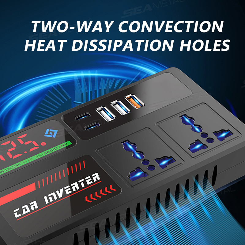 Bộ chuyển đổi ổ cắm ô tô di động SEAMETAL 12V / 24V sang 220V với 3 cổng USB Sạc nhanh Bộ sạc ô tô cho ô tô tự động, xe tải SUV RV