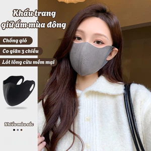 Khẩu Trang Vải 3D Lót Lông Cừu Ấm Áp Co Giãn 4 Chiều, Khẩu Trang 2 Lớp Kháng Khuẩn Thoáng Khí Chống Bụi Có Thể Giặt