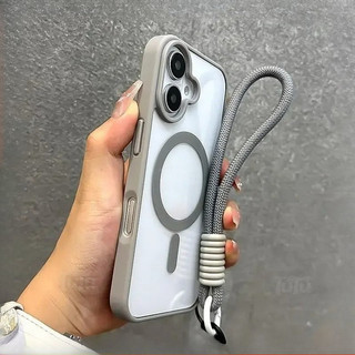 [Có dây buộc miễn phí] Vỏ sạc không dây từ tính Acrylic mờ sang trọng có dây buộc Tương thích cho iPhone 17 16 11 12 13 14 15 Pro Max 7 8 Plus XR XS Max